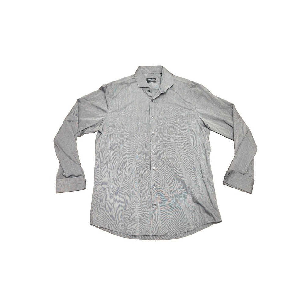 Kenneth Cole New York Dress Shirt Mens 16.5 34/35 Gray Stripe Slim Fit Large